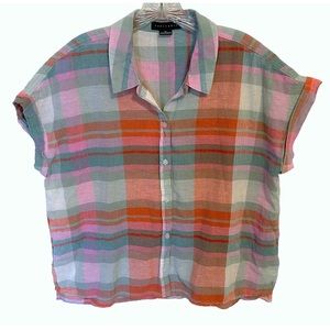 NWT Sanctuary Linen Plaid Button Up Small